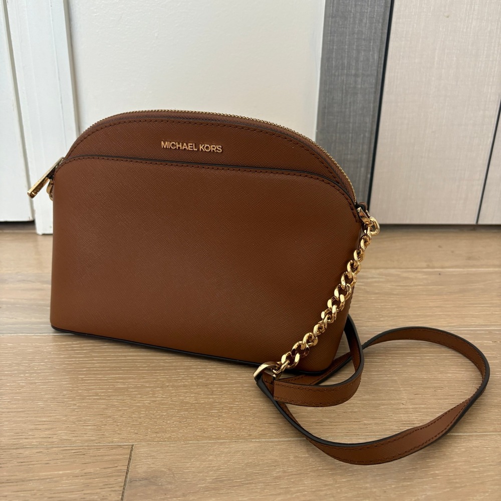 Michael Kors Jet Set Emmy Dome Crossbody Brown Leather Bag 35S9GTVC2L